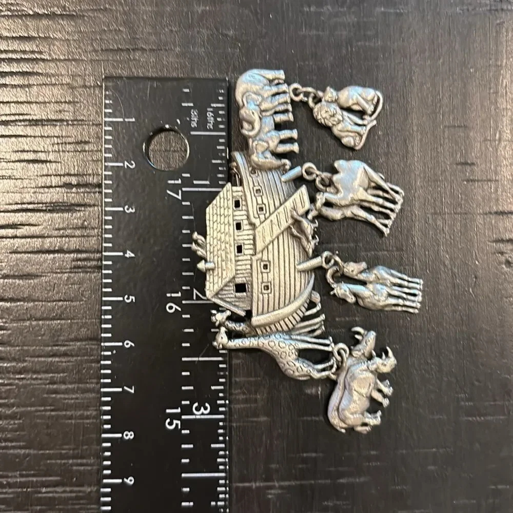 JJ Brand Brooch Noah's Ark Vintage Pin Horses, Geese, Elephants, Rhinos Animals​
